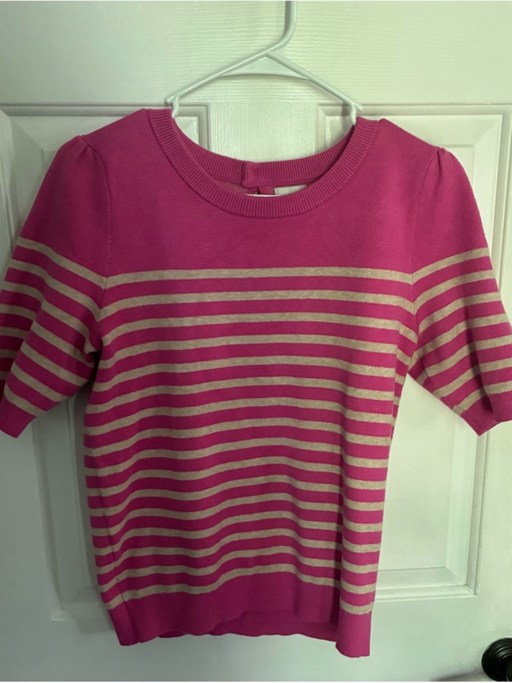 Maeve Hot Pink and Cream Striped Knit Tee